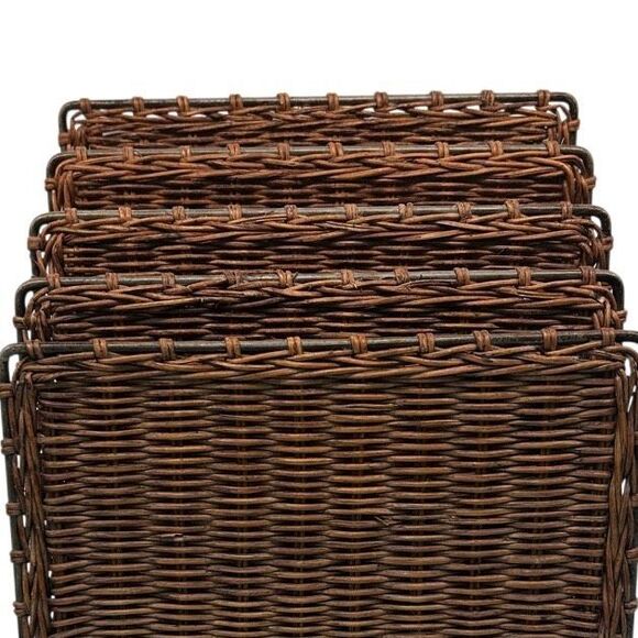 Vtg MCM Desktop Hand Woven Wicker Metal Vinyl Stationary Magazine Rack Holder - Picture 3 of 11